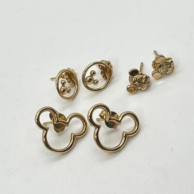 3 pair 14k yellow gold Mickey Mouse pierced earrings TW 5.3 g