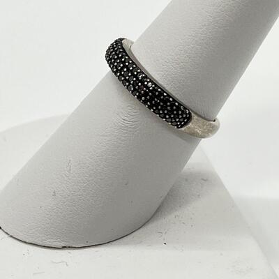 LOT 59:  Black Diamonds Ring set in Sterling Silver- Size 7