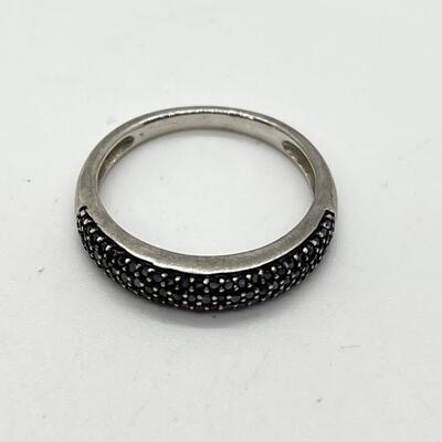 LOT 59:  Black Diamonds Ring set in Sterling Silver- Size 7