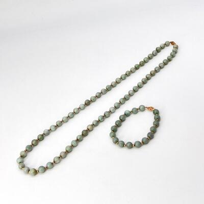14K YG ~ Jade ~ 25” Necklace & 7” Bracelet