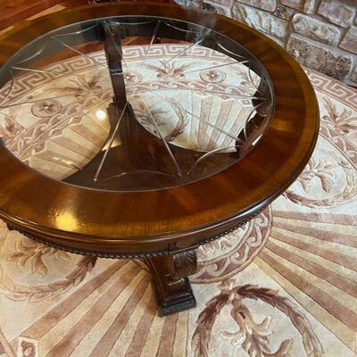 Round Glass & Mahogany Coffee Table