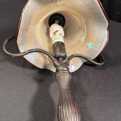 Quoizel Antique Reproduction Table Lamp Bronze w/Glass Shade
