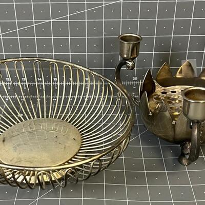 Silver Plated Basket and Candle holder/Vase