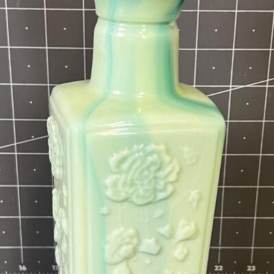 Green glass Liquor Bottle Asian Motif 