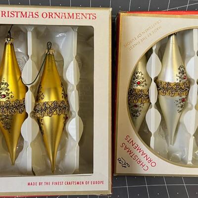 2 boxes of White and Gold Icicles Ornaments Vintage