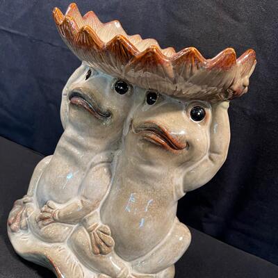 Frogs Holding a Sunflower Sculptured Dish