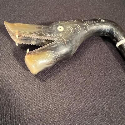 Carved Horn Cane, Black  Dragon Head