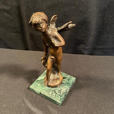Bronze Fairy Statue, with Marble Base