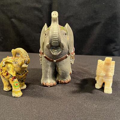 3 Decorative Elephants, Alabaster and Resin