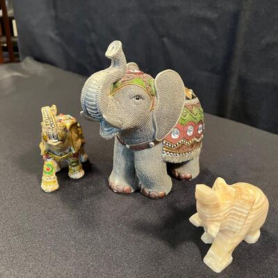 3 Decorative Elephants, Alabaster and Resin