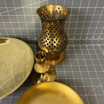 Mixed Lot of Brass Items Candle Holder and Dish