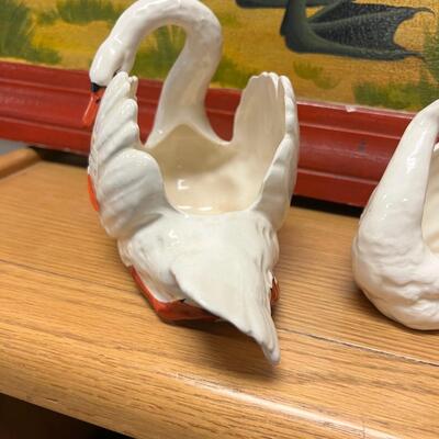 Three Ceramic Swan Planters