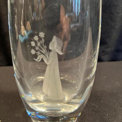 Orrefors Vase, Crystal etched of girl and bouquet