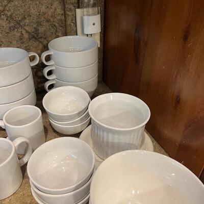 Various Brands of White Ceramic Kitchen Dishes 