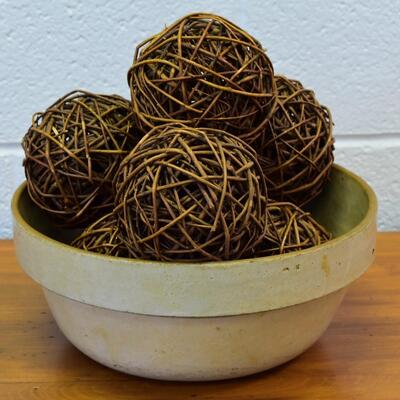 Crock Decor with Wicker Balls
