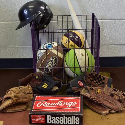Rolling Wire Basket with Sports Items