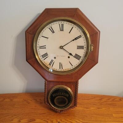 ANTIQUE SET THOMAS "REGULATOR" WALL HANGING CLOCK