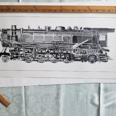 Train Schematic vintage print, 3 feet long!