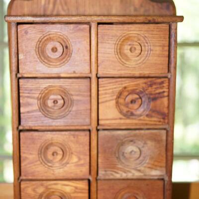 ANTIQUE EIGHT DRAWER HANGING SPICE CABINET