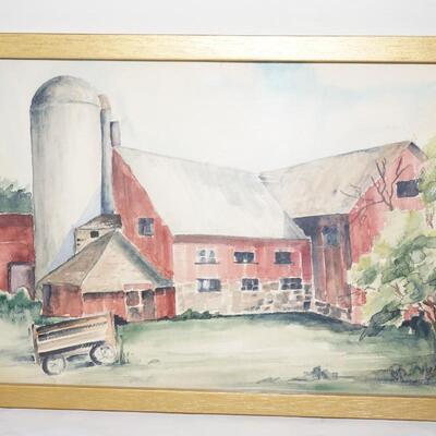 WATERCOLOR OF WISCONSIN BARN ON PAPER.