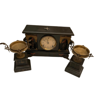 Sessions Mantle Clock with Two Bronze and Marble Compoteâ€™s