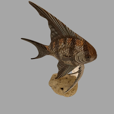 Hand Carved Wood Angelfish Sculpture