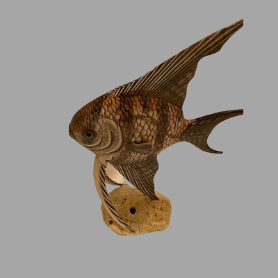 Hand Carved Wood Angelfish Sculpture
