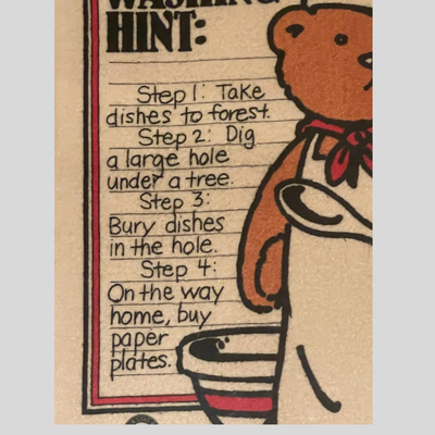 Biolasky and Friends Bear Framed Dishwashing Hint Picture Made on a Dish Towel