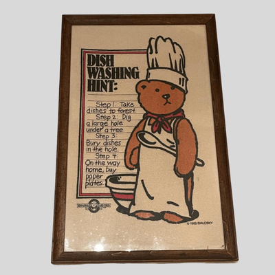 Biolasky and Friends Bear Framed Dishwashing Hint Picture Made on a Dish Towel