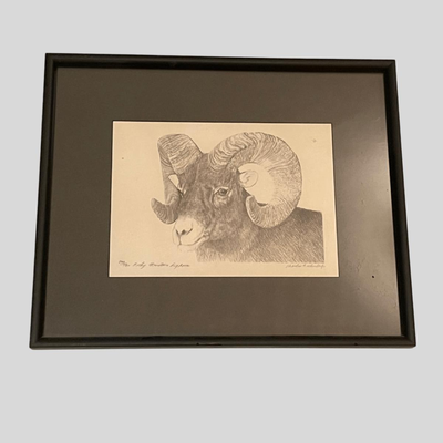 Four Framed Original Sketches - "Bighorn Collection" by Artist Charles Beckendorf