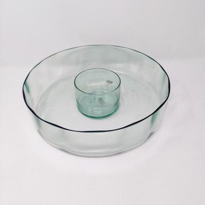 VINTAGE GLASS CHIPS AND DIP BOWL SET