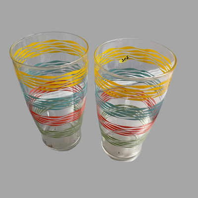 Two Vintage Rainbow Glass Tumblers