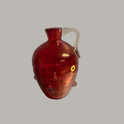 Antique Cranberry Crackle Glass Hand Blown Jug
