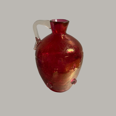 Antique Cranberry Crackle Glass Hand Blown Jug