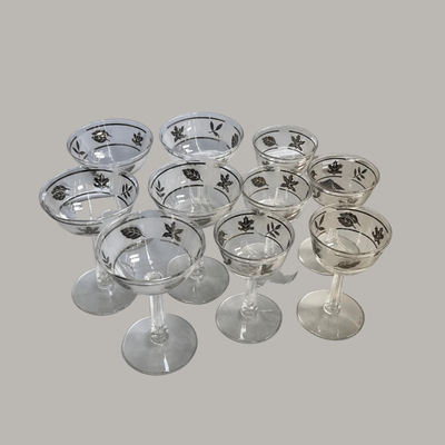 Vintage Libby Glass Company Silver Leaf Glass Set of 10