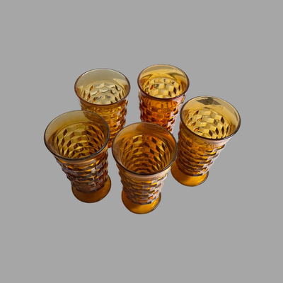 Indiana Glass Vintage Amber Whitehall Cubist Glasses - 5 Pieces