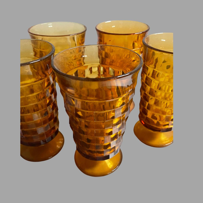 Indiana Glass Vintage Amber Whitehall Cubist Glasses - 5 Pieces