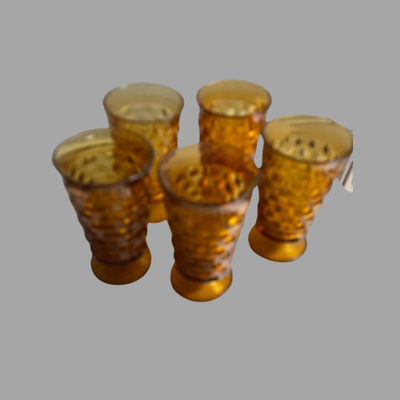 Indiana Glass Vintage Amber Whitehall Cubist Glasses - 5 Pieces