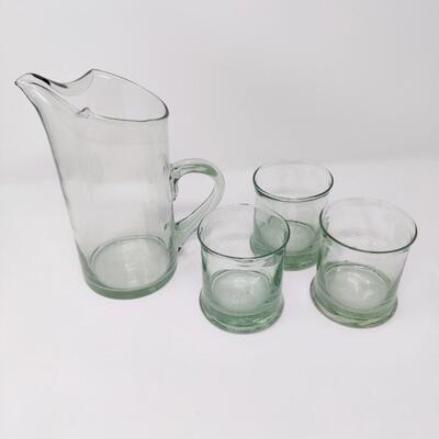 GLASS PITCHER W/ 3 GLASSES