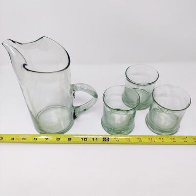 GLASS PITCHER W/ 3 GLASSES