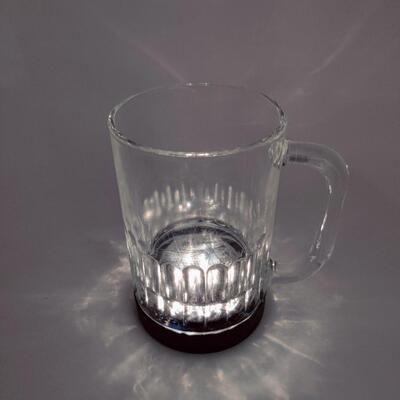 PAIR OF LIGHTED GLASS BEER MUGS