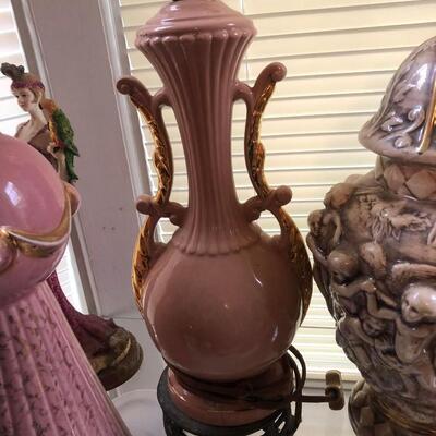 Vintage Pink Double Handled Vase Lamp