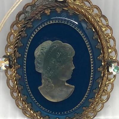 West German Blue Glass Cameo Pendant