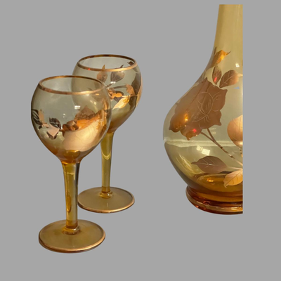 Vintage Gold Decanter Set with 5 Glasses