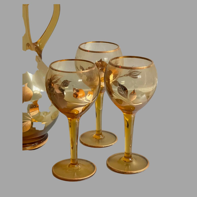 Vintage Gold Decanter Set with 5 Glasses