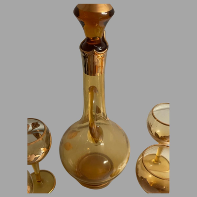 Vintage Gold Decanter Set with 5 Glasses