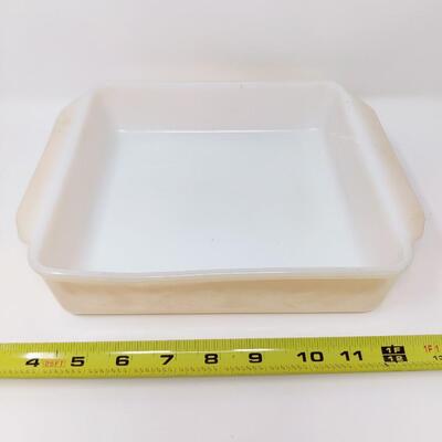 FIRE KING PEACH LUSTER SQUARE CASSEROLE