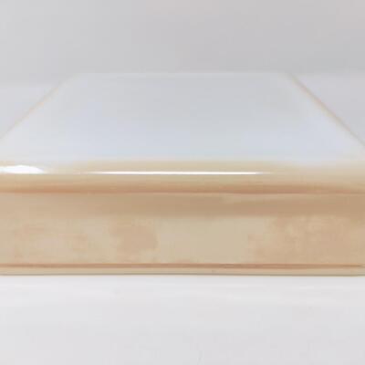 FIRE KING PEACH LUSTER SQUARE CASSEROLE