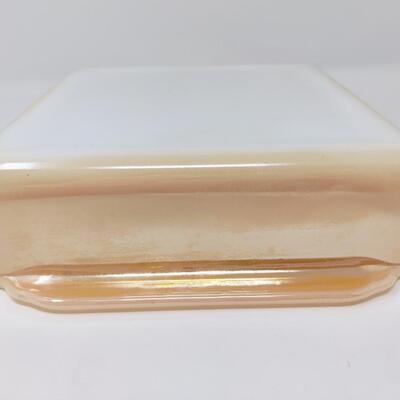 FIRE KING PEACH LUSTER SQUARE CASSEROLE