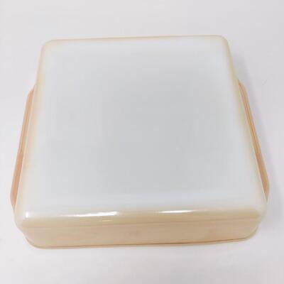 FIRE KING PEACH LUSTER SQUARE CASSEROLE